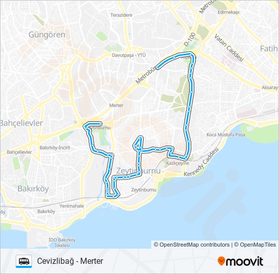 MERTER-ZEYTINBURNU-CEVIZLIBAĞ minibüs / dolmuş Hattı Haritası