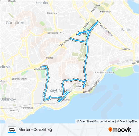 MERTER-ZEYTINBURNU-CEVIZLIBAĞ minibüs / dolmuş Hattı Haritası