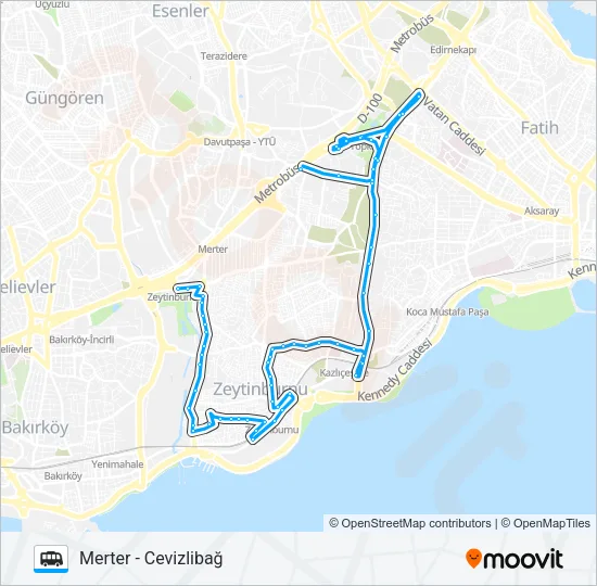MERTER-ZEYTINBURNU-CEVIZLIBAĞ Dolmus & Minibus Line Map