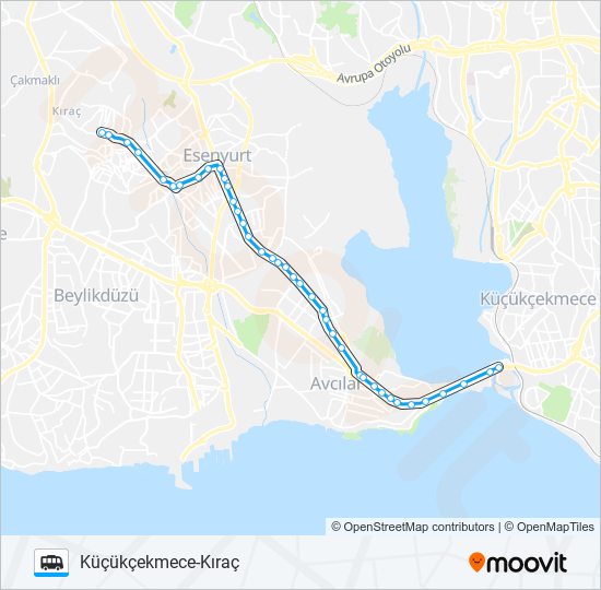 KÜÇÜKÇEKMECE-KIRAÇ minibüs / dolmuş Hattı Haritası
