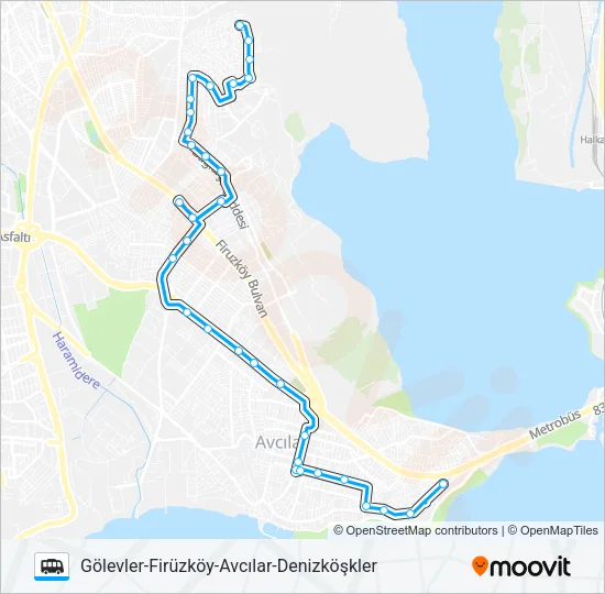 DENIZKÖŞKLER-AVCILAR-FIRÜZKÖY-GÖLEVLER Dolmus & Minibus Line Map