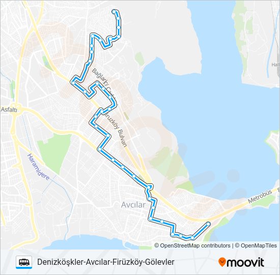 DENIZKÖŞKLER-AVCILAR-FIRÜZKÖY-GÖLEVLER minibüs / dolmuş Hattı Haritası