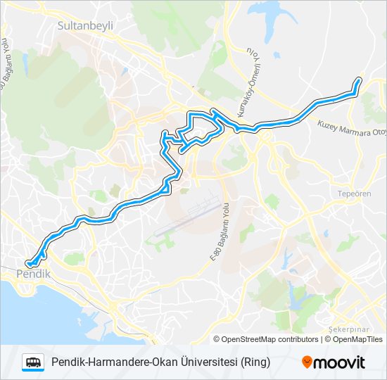 PENDIK-HARMANDERE-OKAN ÜNIVERSITESI (RING) minibüs / dolmuş Hattı Haritası