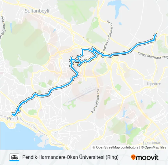 PENDIK-HARMANDERE-OKAN ÜNIVERSITESI (RING) Dolmus & Minibus Line Map