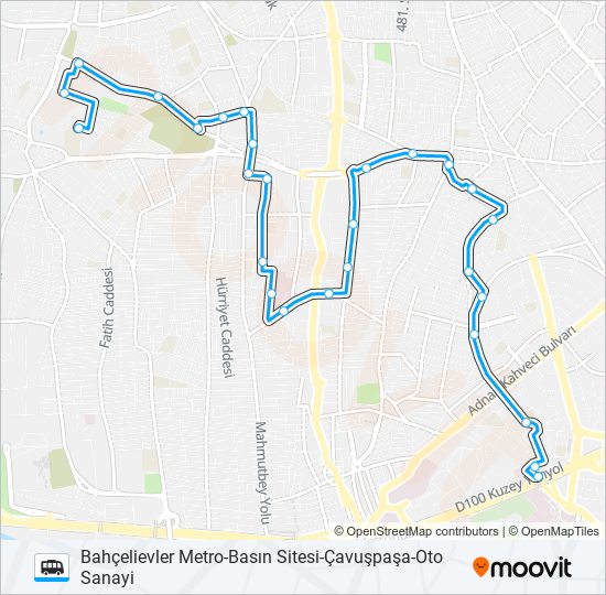 BAHÇELIEVLER METRO-BASIN SITESI-ÇAVUŞPAŞA-OTO SANAYI minibüs / dolmuş Hattı Haritası