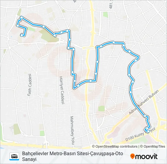 BAHÇELIEVLER METRO-BASIN SITESI-ÇAVUŞPAŞA-OTO SANAYI Dolmus & Minibus Line Map