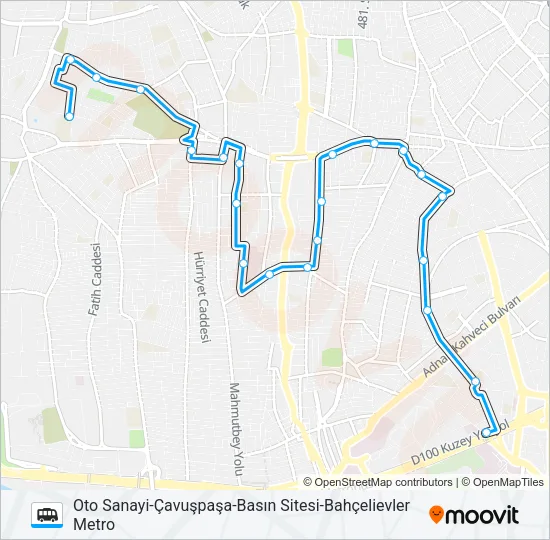 BAHÇELIEVLER METRO-BASIN SITESI-ÇAVUŞPAŞA-OTO SANAYI Dolmus & Minibus Line Map