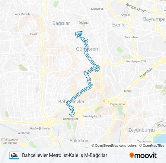 BAHÇELIEVLER METRO İST-KALE İŞ M-BAĞCILAR Dolmus & Minibus Line Map