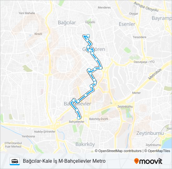 BAHÇELIEVLER METRO İST-KALE İŞ M-BAĞCILAR minibüs / dolmuş Hattı Haritası