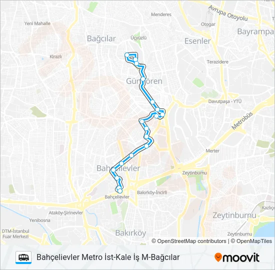 BAHÇELIEVLER METRO İST-KALE İŞ M-BAĞCILAR Dolmus & Minibus Line Map