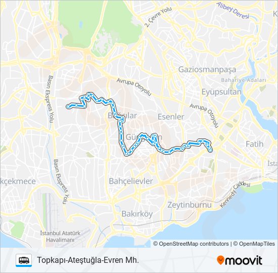 TOPKAPI-ATEŞTUĞLA-EVREN MH. Dolmus & Minibus Line Map