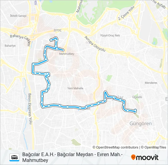 MAHMUTBEY-EVREN MAH.-BAĞCILAR MEYDAN -BAĞCILAR E.A.H. Dolmus & Minibus Line Map