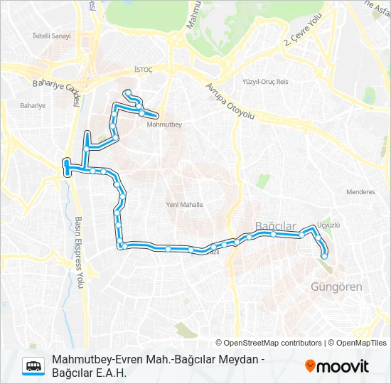 MAHMUTBEY-EVREN MAH.-BAĞCILAR MEYDAN -BAĞCILAR E.A.H. Dolmus & Minibus Line Map