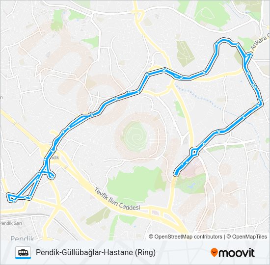 PENDIK-GÜLLÜBAĞLAR-HASTANE (RING) minibüs / dolmuş Hattı Haritası
