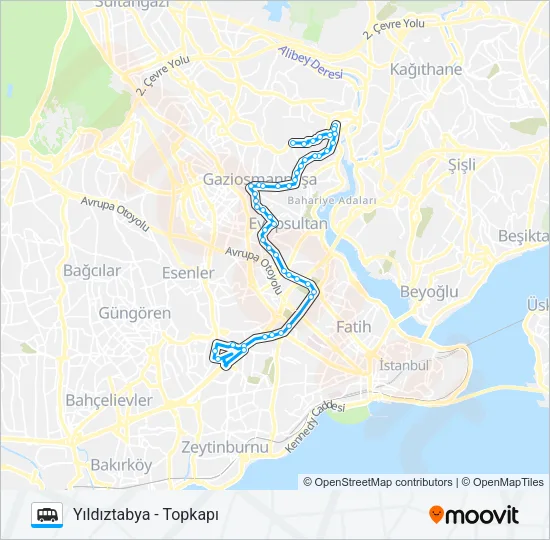 YILDIZTABYA-GOP-TOPKAPI Dolmus & Minibus Line Map