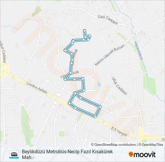 NECIP FAZIL KISAKÜREK MAH.-BEYLIKDÜZÜ METROBÜS dolmus & minibus Line Map