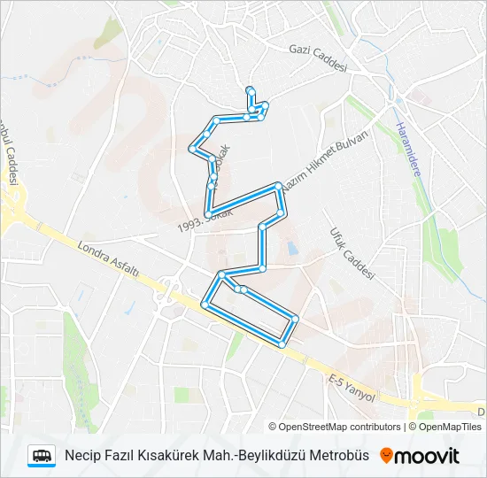 NECIP FAZIL KISAKÜREK MAH.-BEYLIKDÜZÜ METROBÜS Dolmus & Minibus Line Map