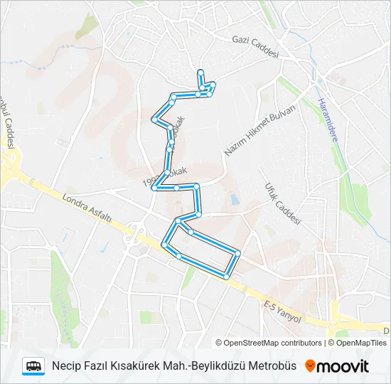 NECIP FAZIL KISAKÜREK MAH.-BEYLIKDÜZÜ METROBÜS Dolmus & Minibus Line Map