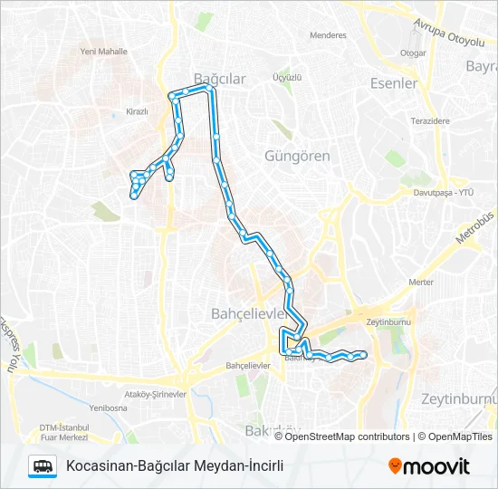 İNCIRLI-BAĞCILAR MEYDAN-KOCASINAN Dolmus & Minibus Line Map