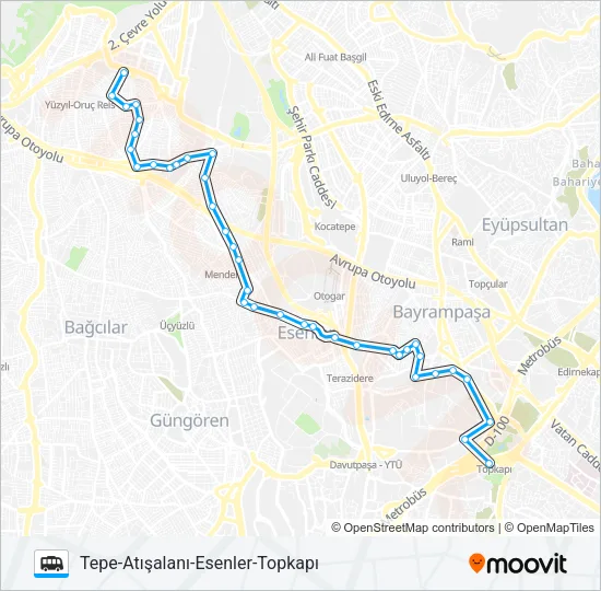 TOPKAPI-ESENLER-ATIŞALANI-TEPE Dolmus & Minibus Line Map