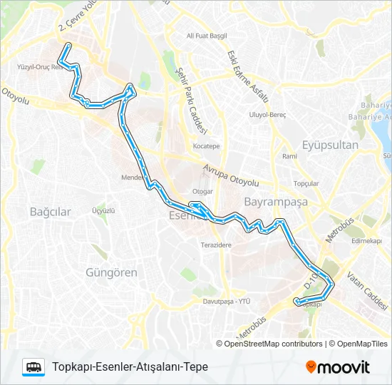 TOPKAPI-ESENLER-ATIŞALANI-TEPE Dolmus & Minibus Line Map