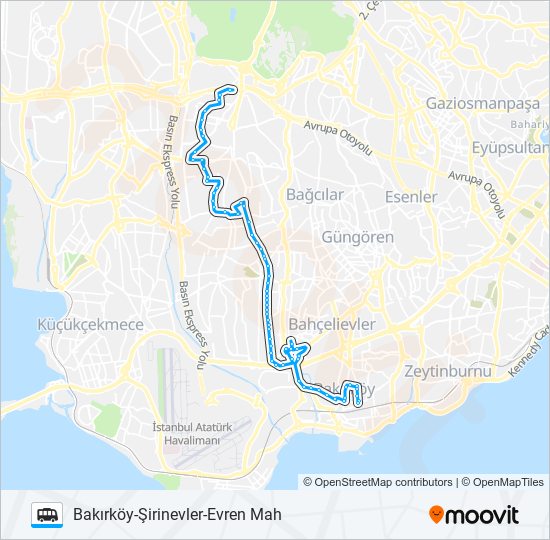 BAKIRKÖY-ŞIRINEVLER-EVREN MAH dolmus & minibus Line Map