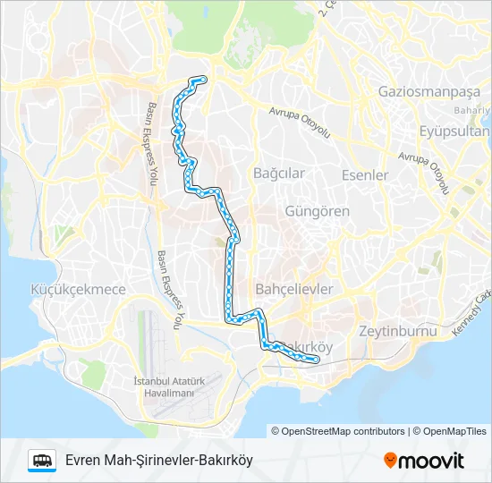 BAKIRKÖY-ŞIRINEVLER-EVREN MAH Dolmus & Minibus Line Map