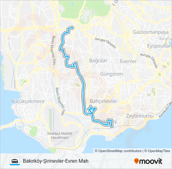 BAKIRKÖY-ŞIRINEVLER-EVREN MAH Dolmus & Minibus Line Map