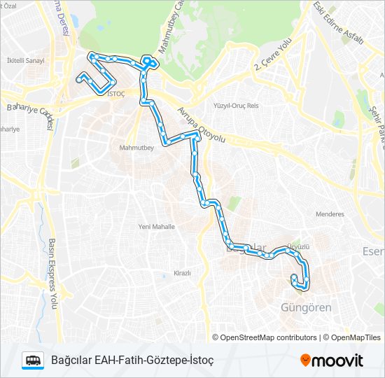 İSTOÇ-GÖZTEPE-FATIH-BAĞCILAR EAH Dolmus & Minibus Line Map