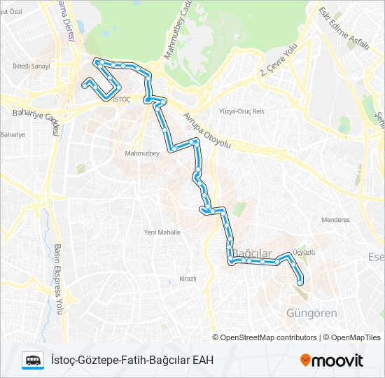 İSTOÇ-GÖZTEPE-FATIH-BAĞCILAR EAH minibüs / dolmuş Hattı Haritası
