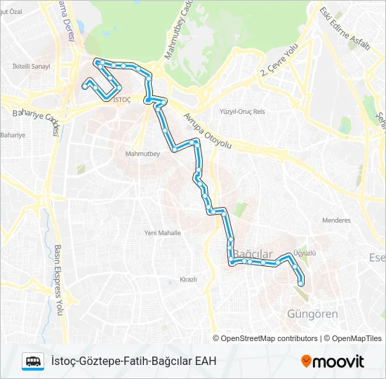 İSTOÇ-GÖZTEPE-FATIH-BAĞCILAR EAH Dolmus & Minibus Line Map