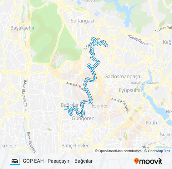 BAĞCILAR - PAŞAÇAYIRI - GOP EAH Dolmus & Minibus Line Map