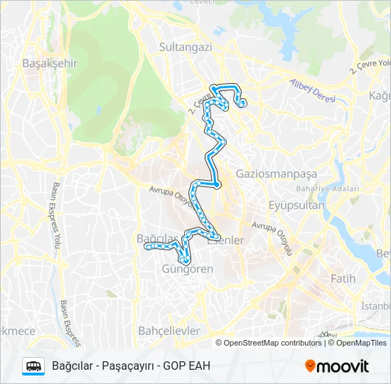 BAĞCILAR - PAŞAÇAYIRI - GOP EAH Dolmus & Minibus Line Map