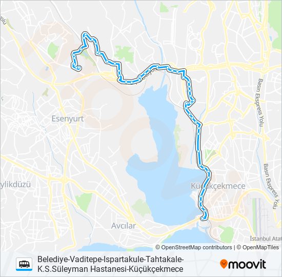 KÜÇÜKÇEKMECE-K.S.SÜLEYMAN HASTANESI-TAHTAKALE-ISPARTAKULE-VADITEPE-BELEDIYE minibüs / dolmuş Hattı Haritası