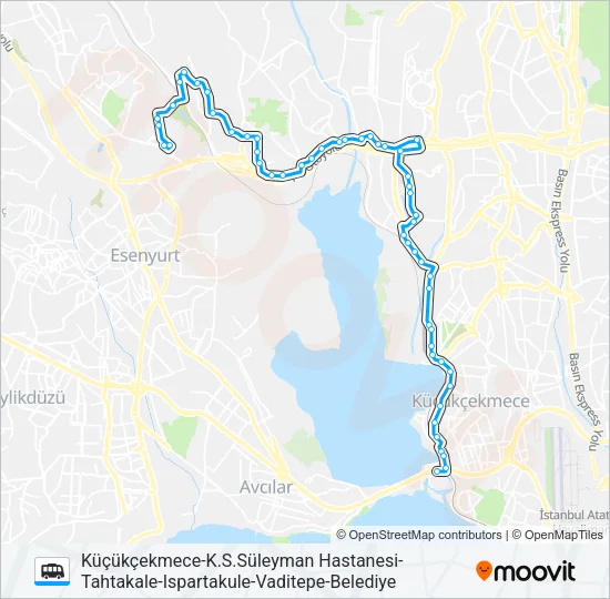 KÜÇÜKÇEKMECE-K.S.SÜLEYMAN HASTANESI-TAHTAKALE-ISPARTAKULE-VADITEPE-BELEDIYE Dolmus & Minibus Line Map