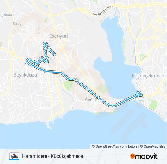 KÜÇÜKÇEKMECE - HARAMIDERE minibüs / dolmuş Hattı Haritası