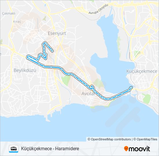 KÜÇÜKÇEKMECE - HARAMIDERE minibüs / dolmuş Hattı Haritası