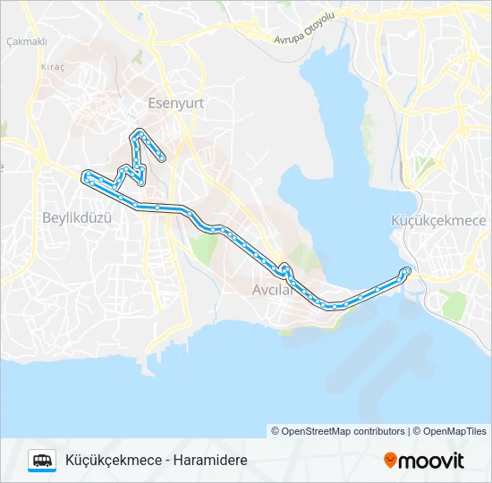 KÜÇÜKÇEKMECE - HARAMIDERE Dolmus & Minibus Line Map
