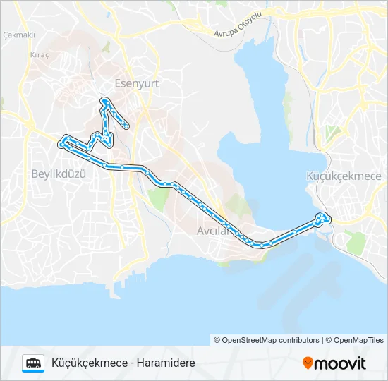 KÜÇÜKÇEKMECE - HARAMIDERE Dolmus & Minibus Line Map