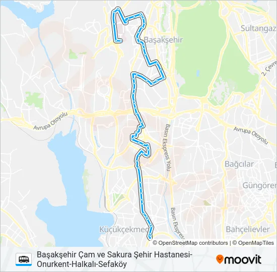 SEFAKÖY-HALKALI-ONURKENT-BAŞAKŞEHIR ÇAM VE SAKURA ŞEHIR HASTANESI Dolmus & Minibus Line Map