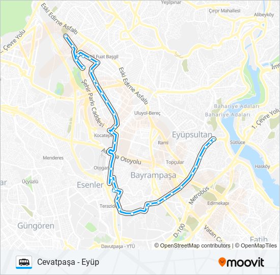 CEVATPAŞA - EYÜP minibüs / dolmuş Hattı Haritası
