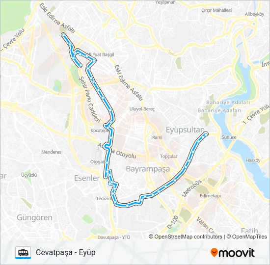CEVATPAŞA - EYÜP Dolmus & Minibus Line Map
