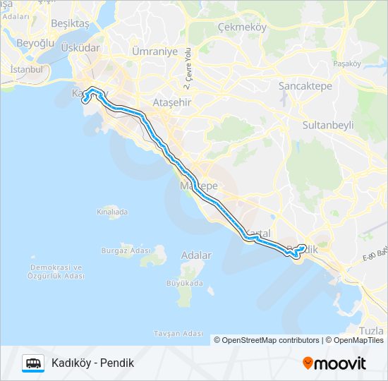 KADIKÖY - PENDIK minibüs / dolmuş Hattı Haritası