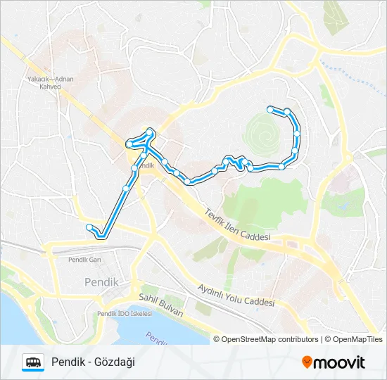 PENDIK - GÖZDAĞI Dolmus & Minibus Line Map