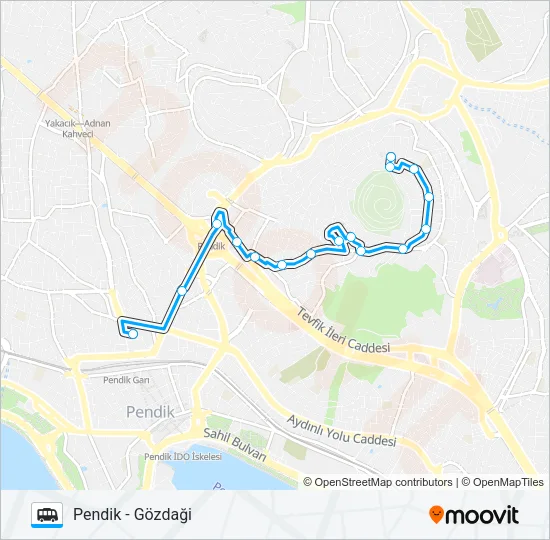 PENDIK - GÖZDAĞI Dolmus & Minibus Line Map