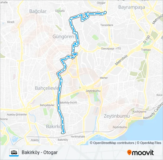 BAKIRKÖY - OTOGAR Dolmus & Minibus Line Map