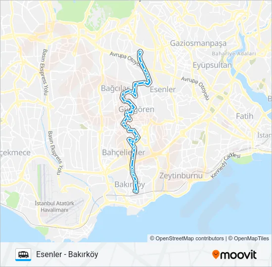 BAKIRKÖY - ESENLER Dolmus & Minibus Line Map