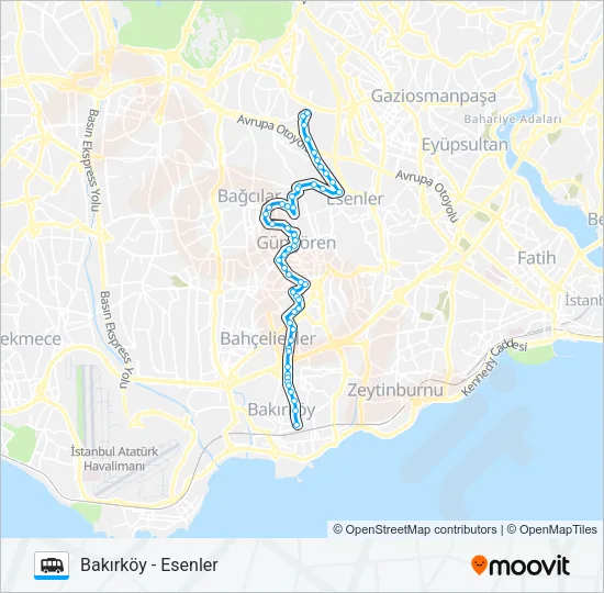 BAKIRKÖY - ESENLER Dolmus & Minibus Line Map
