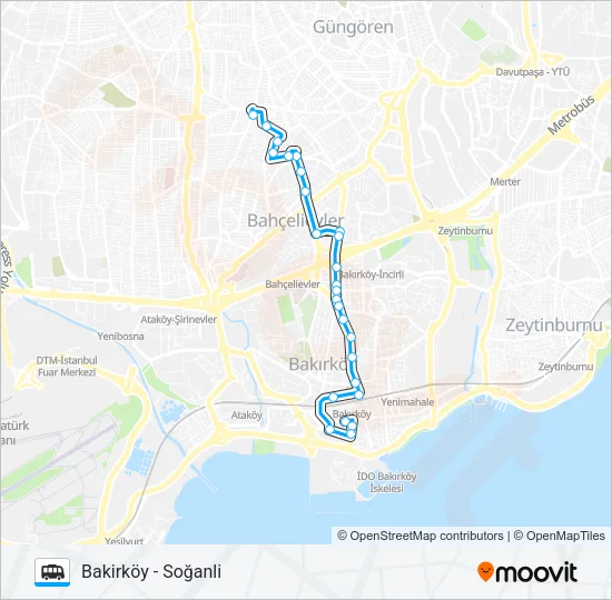 BAKIRKÖY - SOĞANLI Dolmus & Minibus Line Map