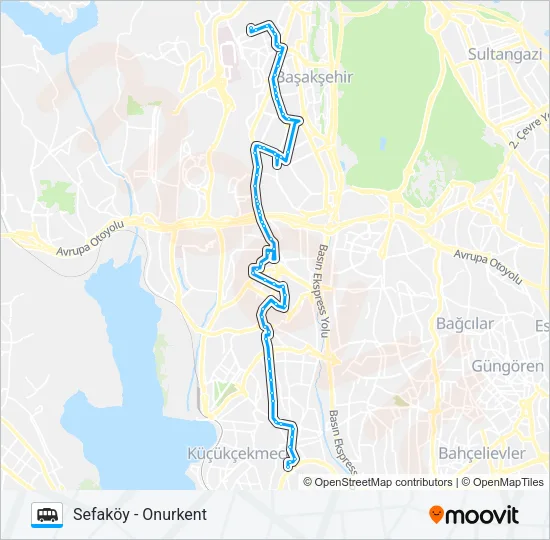 SEFAKÖY - ONURKENT Dolmus & Minibus Line Map